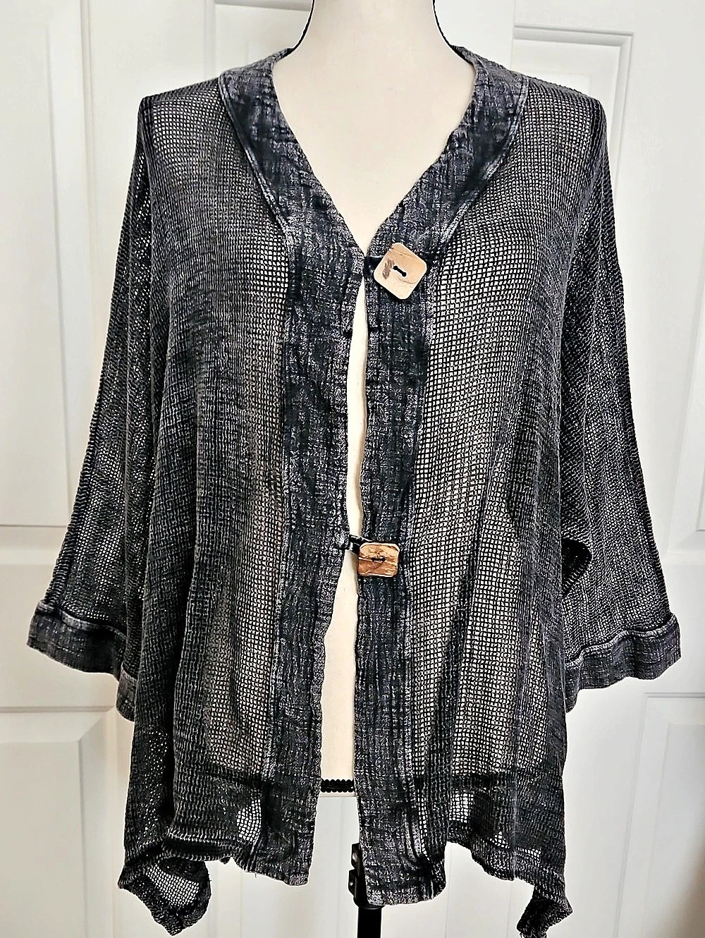 Jess & Jane Mineral Wash Mesh Cardigan